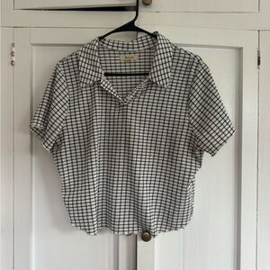 Madewell Black and White Checkered Short Sleeve Collared Top